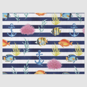 Retro Nautical Watercolor Pattern (8) Tissue Paper