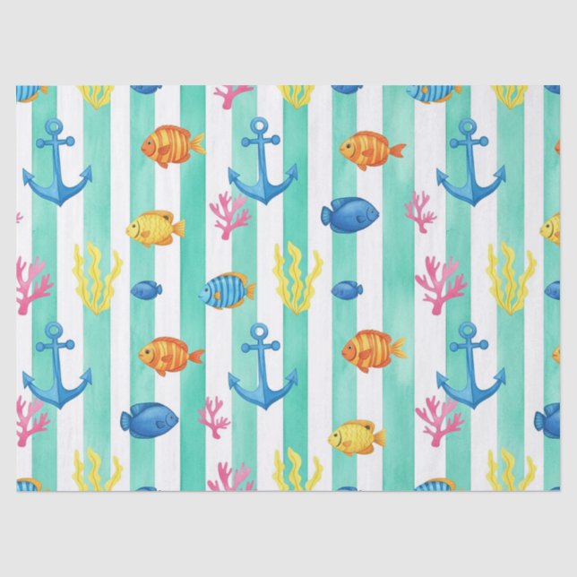 Retro Nautical Watercolor Pattern (9) Tissue Paper (Front)