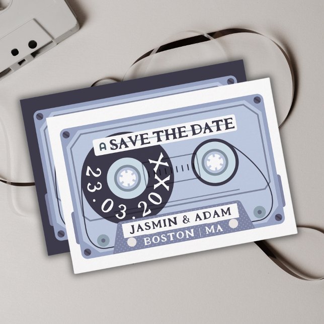 Retro Navy Blue Cassette Tape Save The Date (Creator Uploaded)