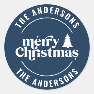 Retro Navy blue Christmas Modern Minimal Unique Classic Round Sticker