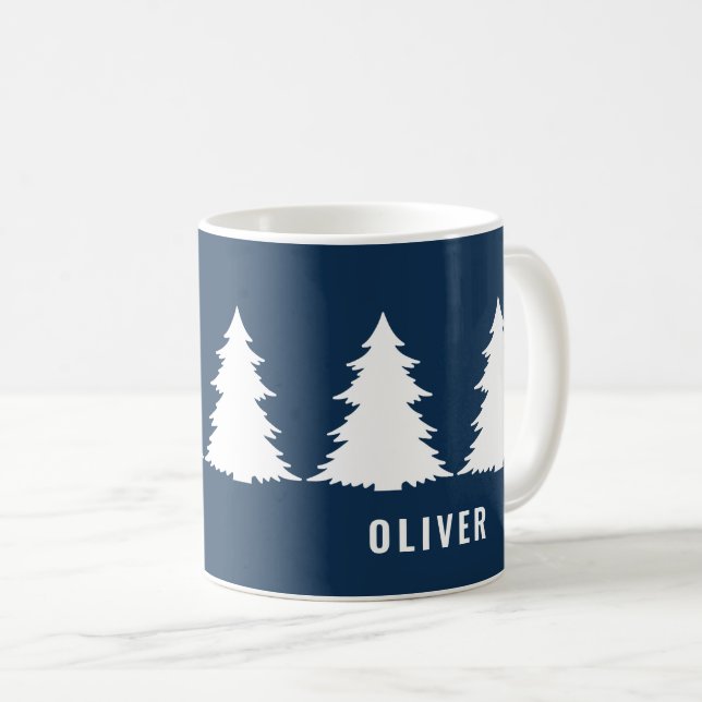 Retro Navy Blue Christmas Modern Minimal Unique Coffee Mug (Front Right)