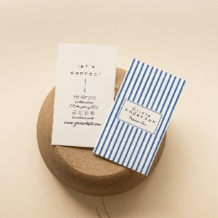 Retro Navy Blue Hand Drawn Stripes Boho Unique  Business Card