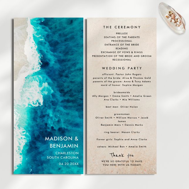 Retro Navy Blue Ocean Beach Sand Wedding Program (Creator Uploaded)