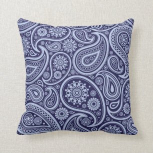 Retro Navy Blue Paisley Pattern Throw Pillow