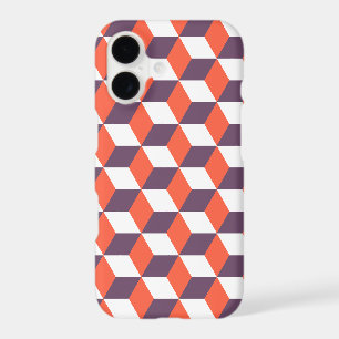 Retro Navy Blue Red Cube Modern Geometric Pattern 