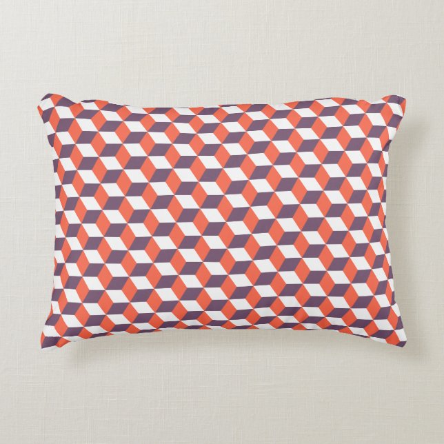 Retro Navy Blue Red Cube Modern Geometric Pattern Accent Pillow (Front)