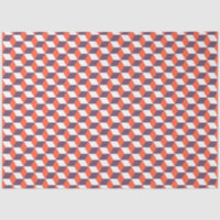 Retro Navy Blue Red Cube Modern Geometric Pattern
