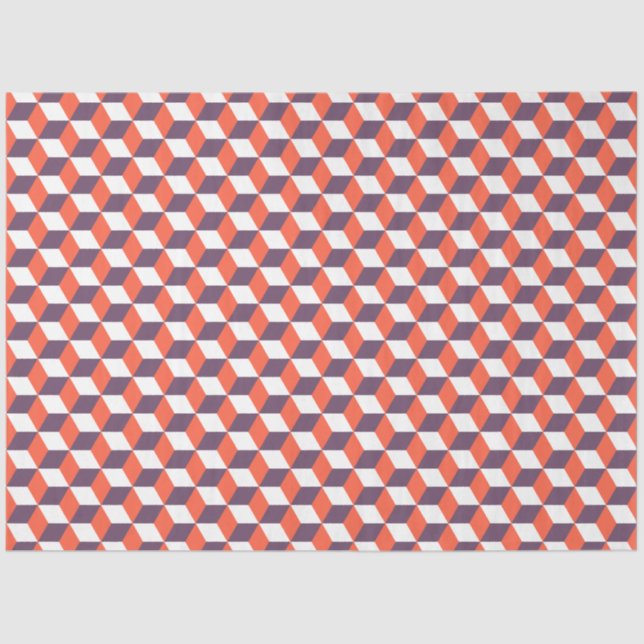 Retro Navy Blue Red Cube Modern Geometric Pattern Tissue Paper (Front)