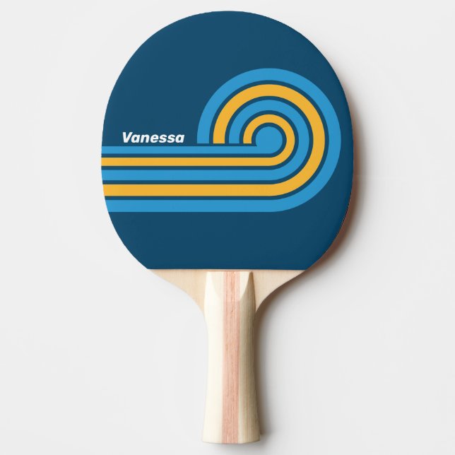 Retro Navy Blue Stripes with Name Ping Pong Paddle (Front)