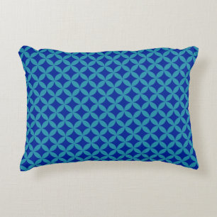 Retro navy blue turquoise Circle Rosette Lattice  Accent Pillow