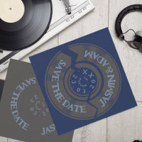 Retro Navy Blue Vinyl Record Groovy Wedding