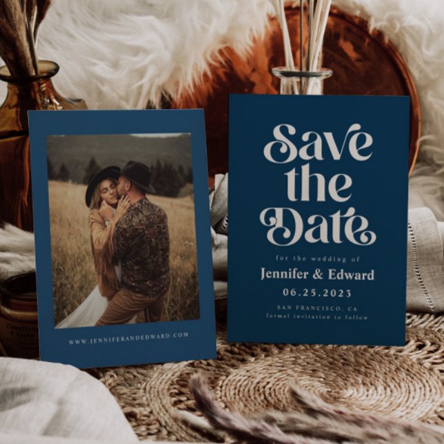 Retro Navy Blue Wedding   Save The Date (Creator Uploaded)