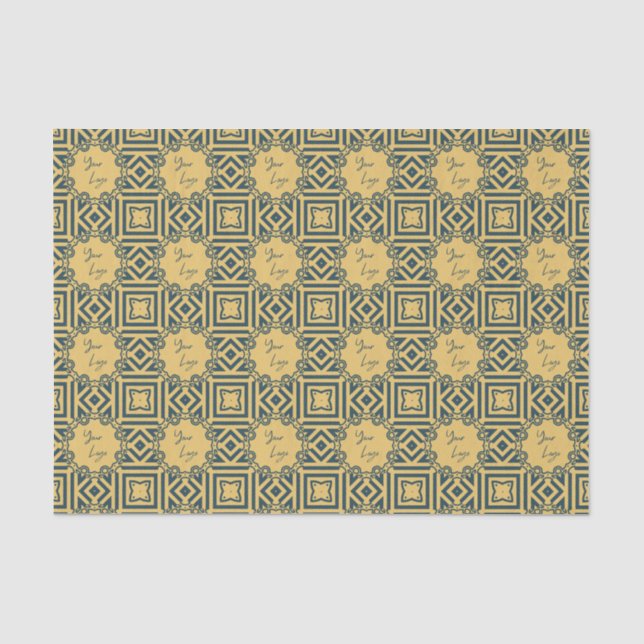 Retro Navy Brown Pattern Custom Business Logo  Tissue Paper (Front)