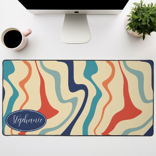 Retro Navy Coral Cream Personalized Marble Swirl Desk Mat