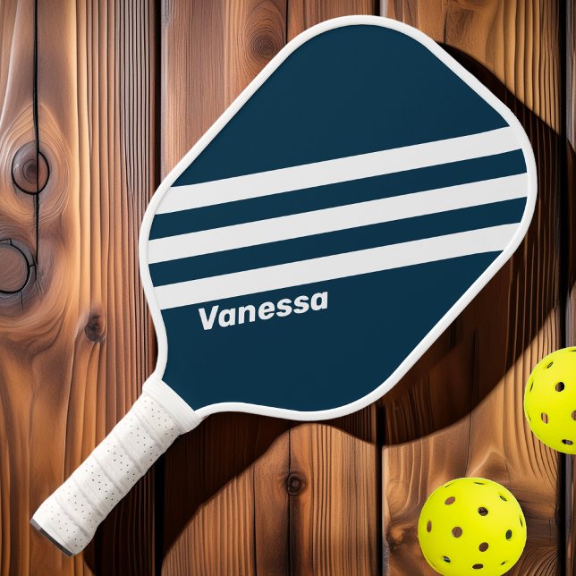 Retro Navy Three Stripes with Name Pickleball Paddle (Creator Uploaded)