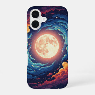Retro Nebula Moon iPhone 16 Case