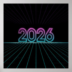 Retro Neon 2026 Sign with Vaporwave Pink and Cyan 