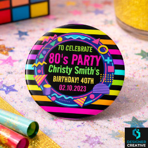 Retro Neon 80s Birthday adult Party 1 Inch Round Button