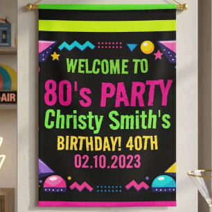 Retro Neon 80s Birthday Adult Party Banner