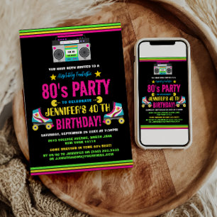 Retro Neon 80s Birthday Party Invitation