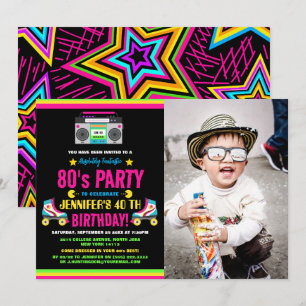 Retro Neon 80s Birthday Party – Vintage Invitation