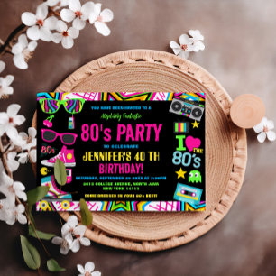 Retro Neon 80s Birthday Party Vintage Invitation