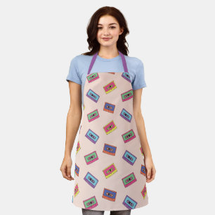 Retro Neon Audio Cassette Tape Pattern Apron