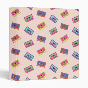 Retro Neon Audio Cassette Tape Pattern Binder