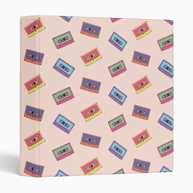 Retro Neon Audio Cassette Tape Pattern Binder (Front/Spine)