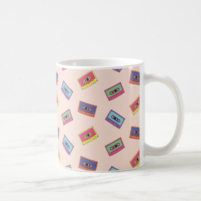 Retro Neon Audio Cassette Tape Pattern Coffee Mug (Right)