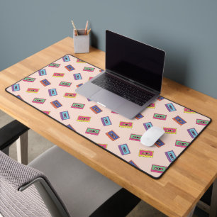 Retro Neon Audio Cassette Tape Pattern Desk Mat