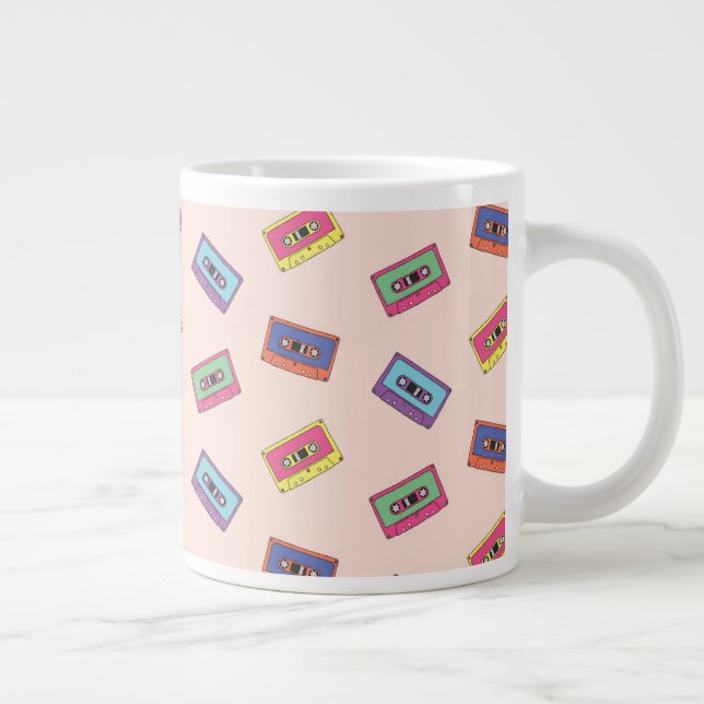 Retro Neon Audio Cassette Tape Pattern Large Coffee Mug (Right)