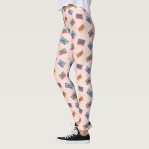 Retro Neon Audio Cassette Tape Pattern Leggings