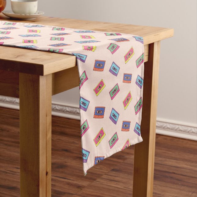 Retro Neon Audio Cassette Tape Pattern Medium Table Runner (In Situ)