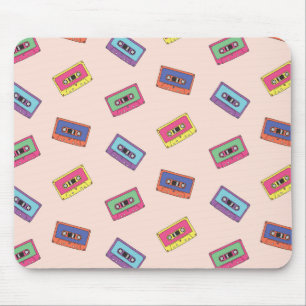 Retro Neon Audio Cassette Tape Pattern Mouse Pad