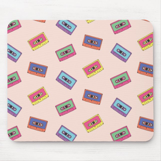 Retro Neon Audio Cassette Tape Pattern Mouse Pad (Front)