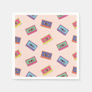 Retro Neon Audio Cassette Tape Pattern Napkin