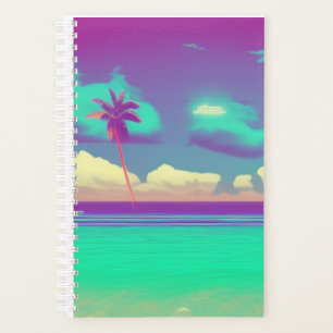 retro neon beach palm tree planner