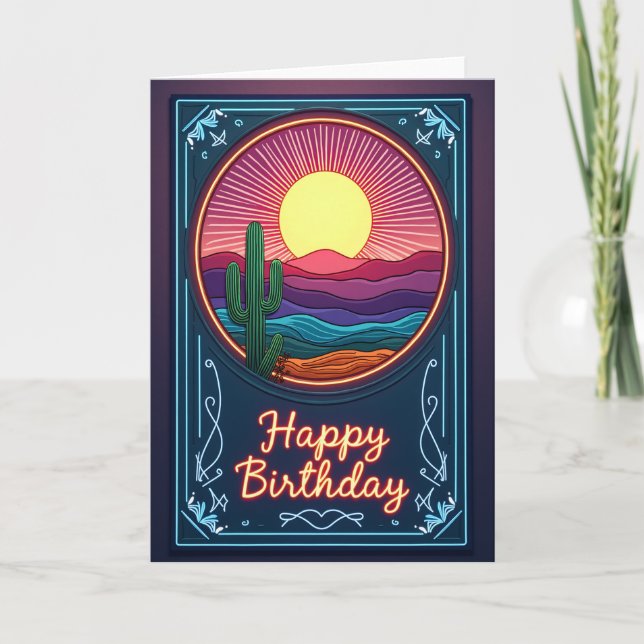 Retro Neon Birthday Card (Front)