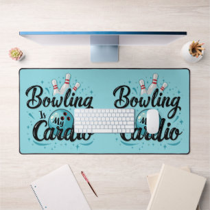 Retro Neon "Bowling Is My Cardio" Funny Bowling Desk Mat
