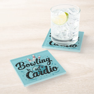 Retro Neon "Bowling Is My Cardio" Funny Bowling Glass Coaster