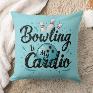  Retro Neon "Bowling Is My Cardio" Funny Bowling Throw Pillow
