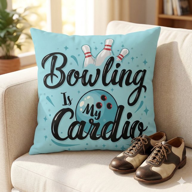  Retro Neon "Bowling Is My Cardio" Funny Bowling Throw Pillow (Retro Neon Bowling Is My Cardio Funny Bowling Throw Pillow Mockup A)