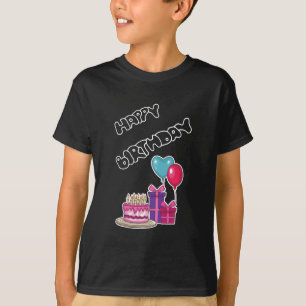 Retro Neon Bubble Text Happy Birthday  T-Shirt