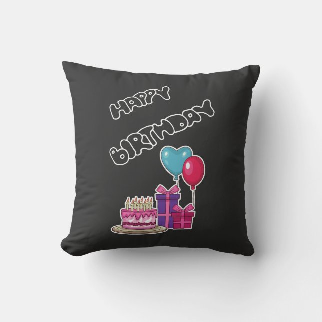 Retro Neon Bubble Text Happy Birthday  Throw Pillow (Front)