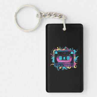 Retro Neon Cassette Tape with Vibrant Splash Keychain