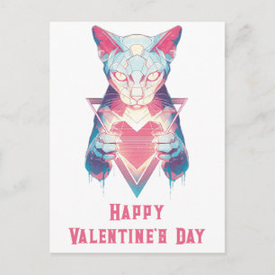 Retro Neon Cat Valentine`s Day  Postcard