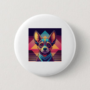 Retro Neon Chihuahua � Vibrant Synthwave Dog Art 2 Inch Round Button