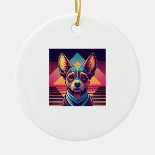 Retro Neon Chihuahua � Vibrant Synthwave Dog Art Ceramic Ornament