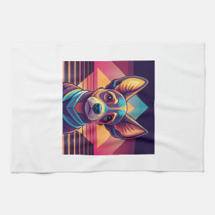 Retro Neon Chihuahua � Vibrant Synthwave Dog Art Kitchen Towel